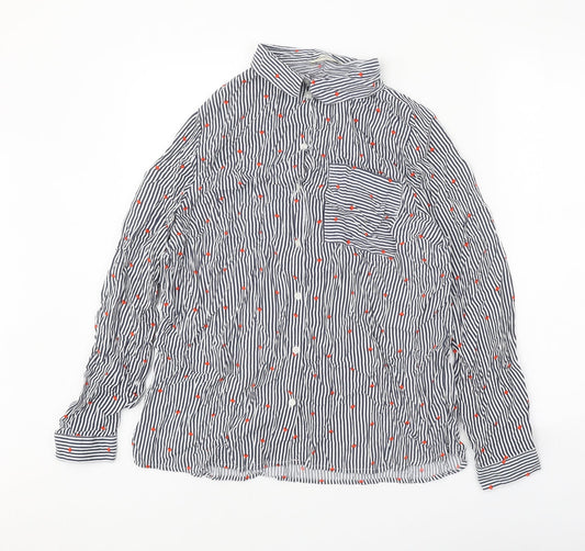 Papaya Womens White Striped Viscose Basic Button-Up Size 14 Collared - Hearts