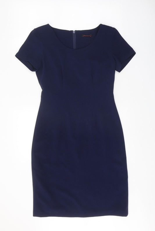 Hudson & Onslow Womens Blue Polyester Sheath Size 10 Scoop Neck Zip