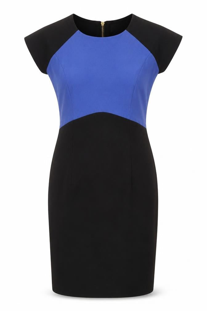 Wolf & Whistle Womens Black Colourblock Viscose Shift Size 8 Boat Neck Zip