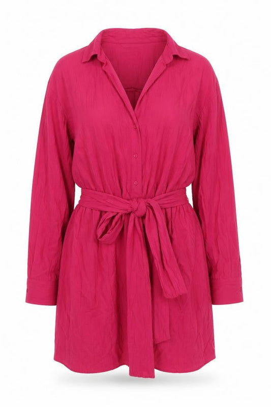 Zara Womens Pink Viscose Shirt Dress Size L Collared Tie - Tie Front Detail