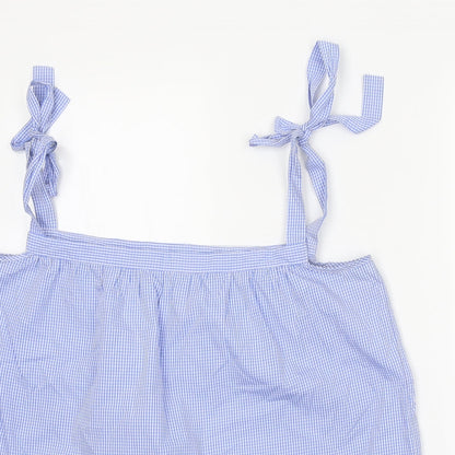 Iris & Ink Womens Blue Check 100% Cotton Basic Tank Size XL Square Neck