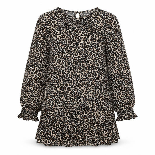 Womens Brown Animal Print Polyester Shirt Dress One Size Round Neck Button - Leopard print