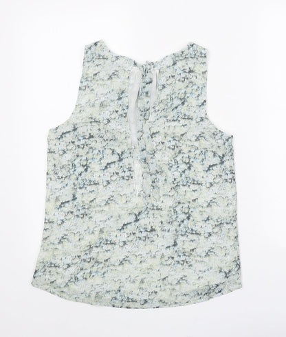 H&M Womens Green Geometric Polyester Basic Tank Size 6 Boat Neck
