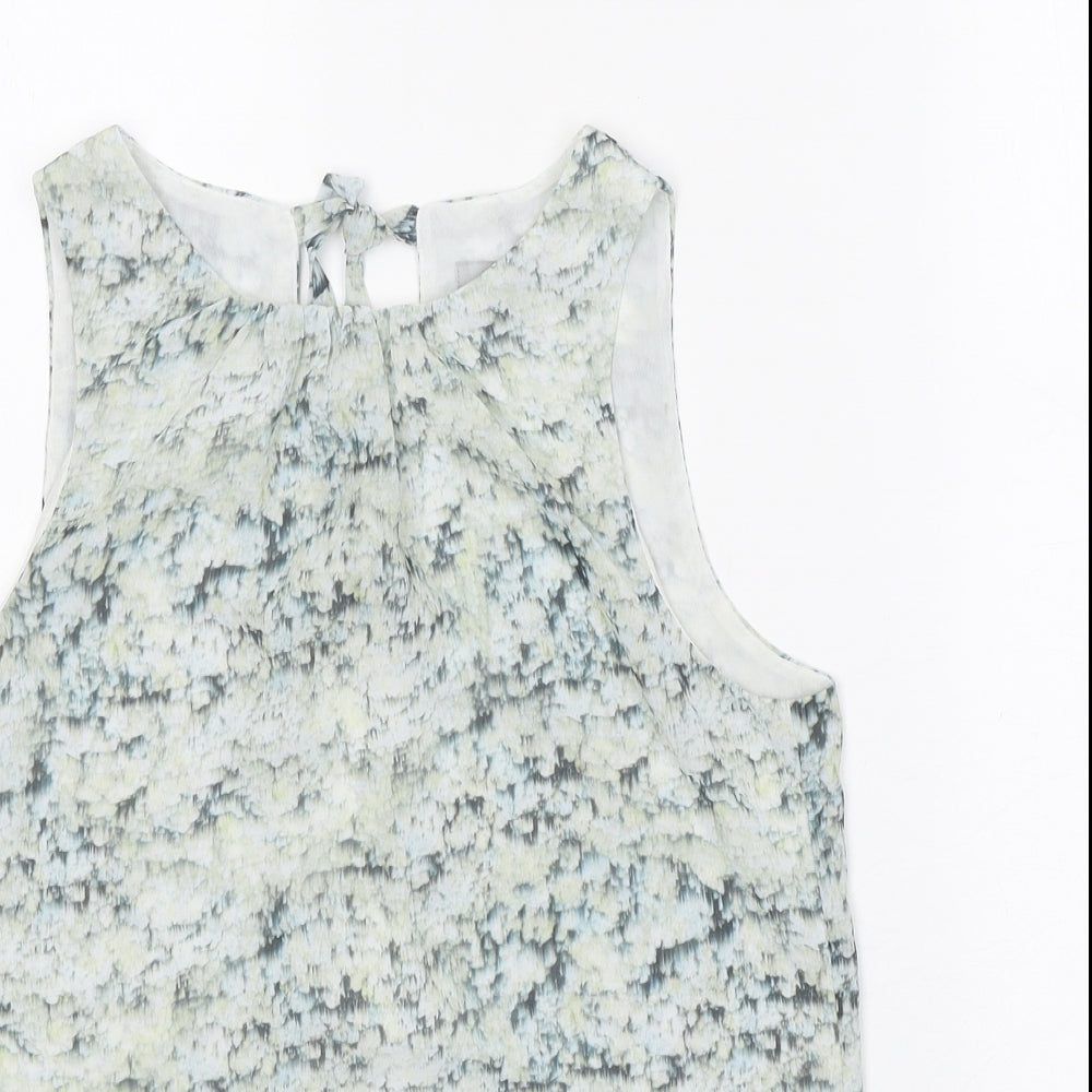 H&M Womens Green Geometric Polyester Basic Tank Size 6 Boat Neck