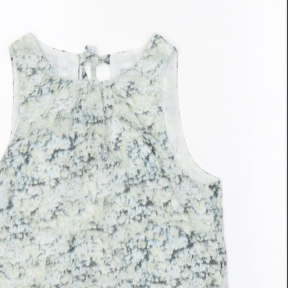 H&M Womens Green Geometric Polyester Basic Tank Size 6 Boat Neck