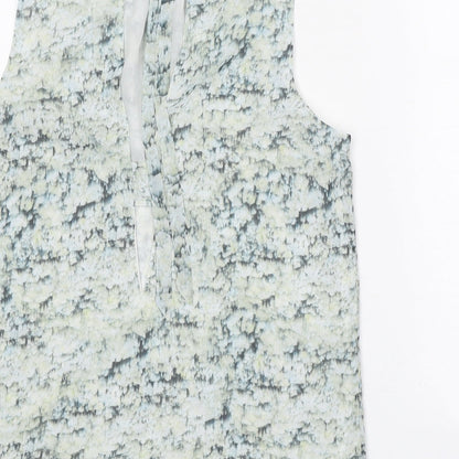 H&M Womens Green Geometric Polyester Basic Tank Size 6 Boat Neck