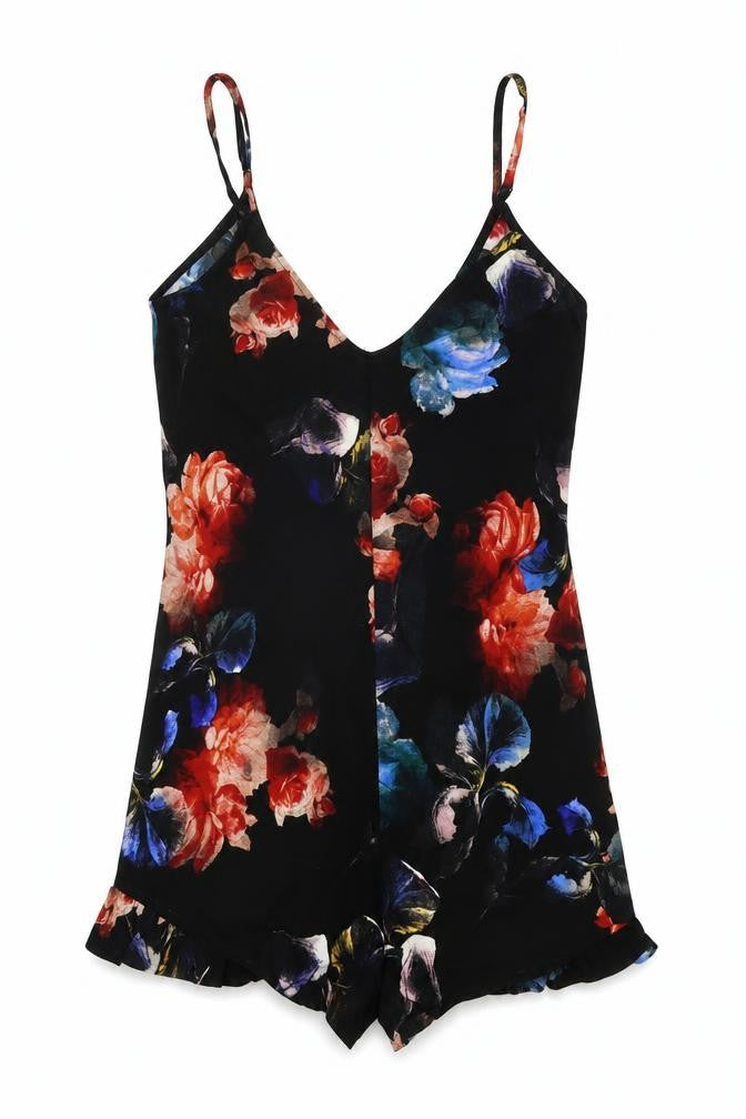 Pull&Bear Womens Black Geometric Polyester Playsuit One-Piece Size S Zip