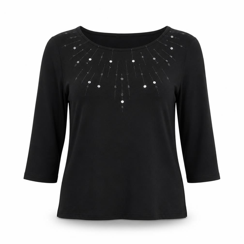 St Michael Womens Black Viscose Basic Blouse Size 12 Boat Neck