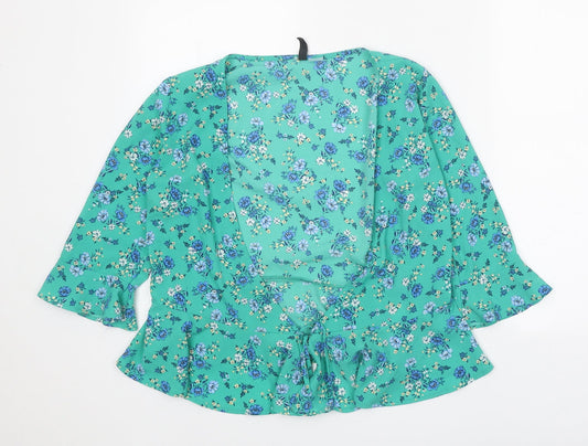 Divided Womens Green Floral Polyester Basic Blouse Size 8 V-Neck