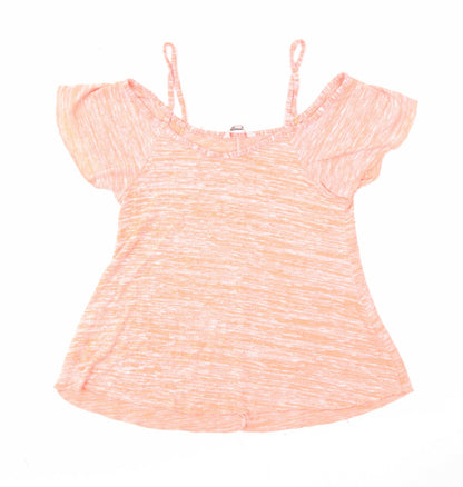 Peacocks Womens Orange Polyester Basic Blouse Size 10 V-Neck - Cold Shoulder