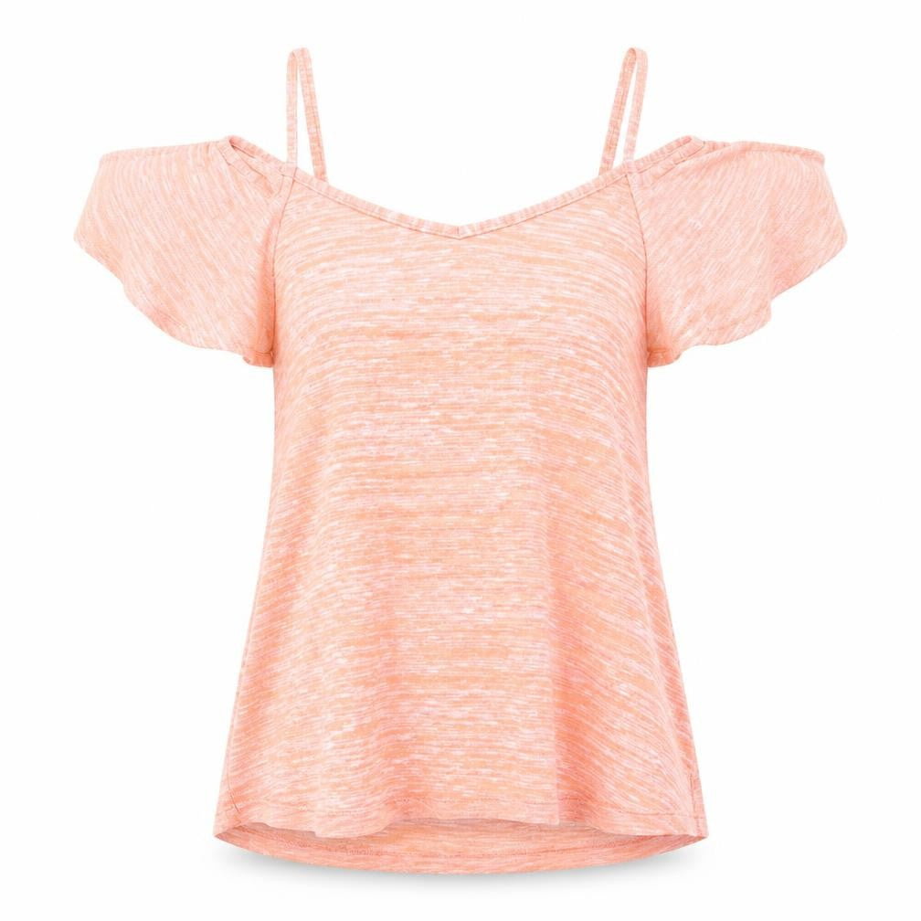 Peacocks Womens Orange Polyester Basic Blouse Size 10 V-Neck - Cold Shoulder