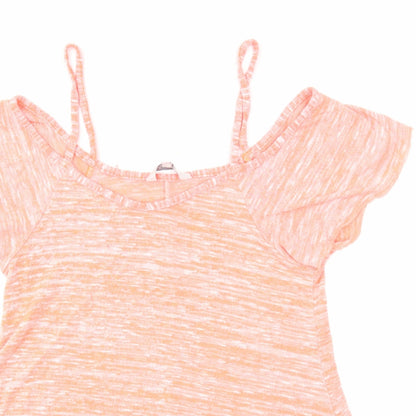 Peacocks Womens Orange Polyester Basic Blouse Size 10 V-Neck - Cold Shoulder