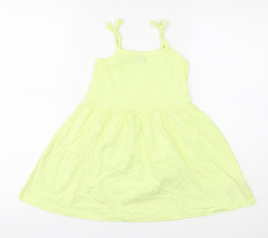 Little Kids Girls Yellow Cotton A-Line Size 3-4 Years Square Neck Pullover
