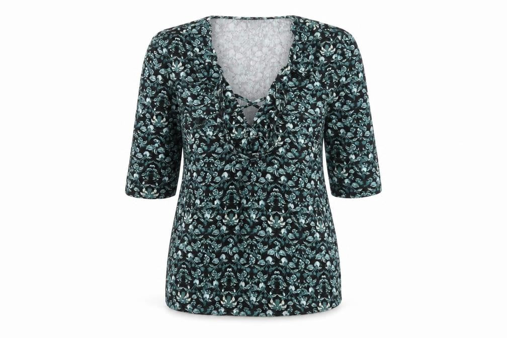 Topshop Womens Black Floral Viscose Basic Blouse Size 10 V-Neck
