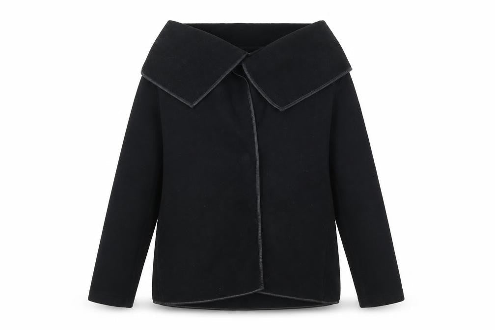 Effeti Moda Womens Black Collared Polyester Cardigan Jumper Size S