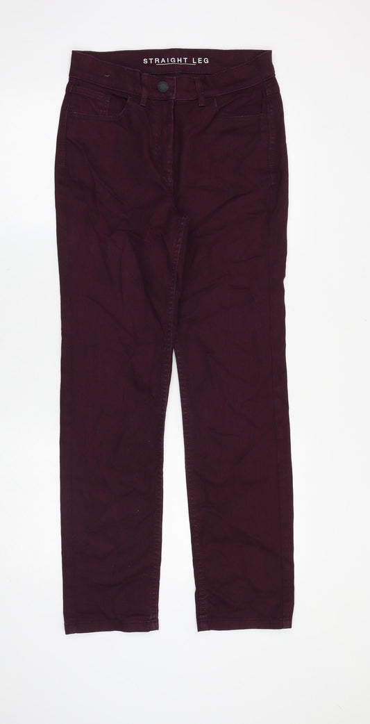 Marks and Spencer Womens Purple Cotton Straight Jeans Size 8 Regular Zip