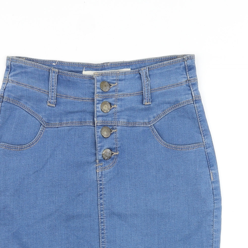 YES YES Womens Blue Cotton Straight & Pencil Skirt Size 8 Button