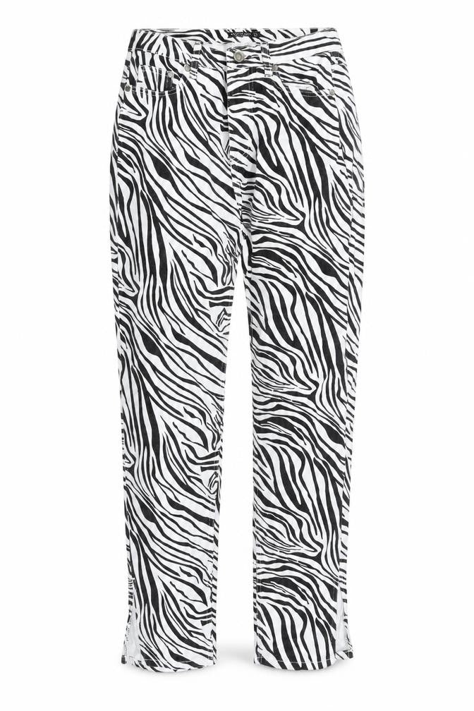 Nasty Gal Womens Black Animal Print Cotton Straight Jeans Size 8 Regular Zip - Zebra Pattern