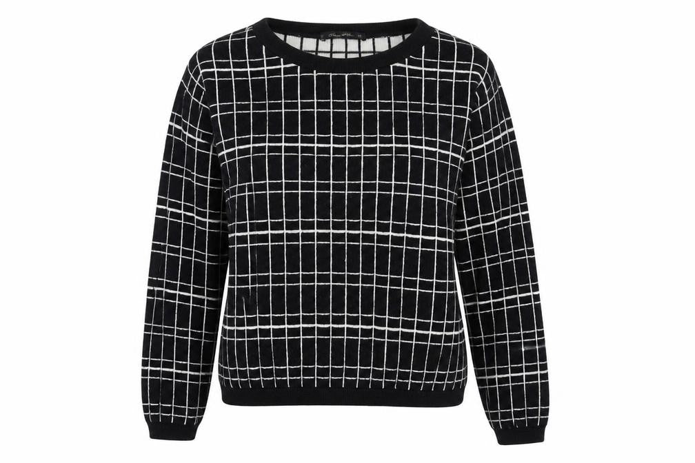 Zara Womens Black Round Neck Check Cotton Pullover Jumper Size M