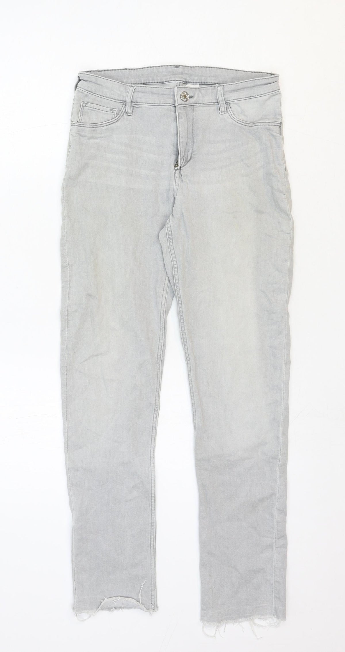 & Denim Girls Grey Cotton Straight Jeans Size 14 Years Regular Zip