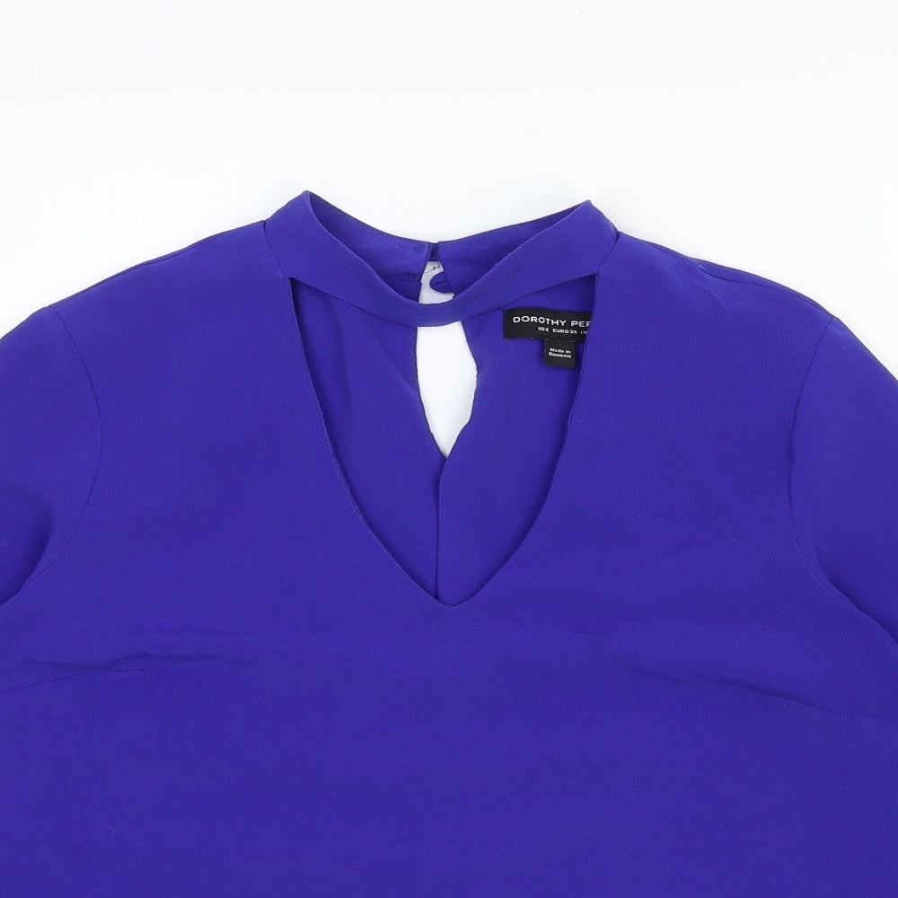 Dorothy Perkins Womens Blue Viscose Basic Blouse Size 10 V-Neck