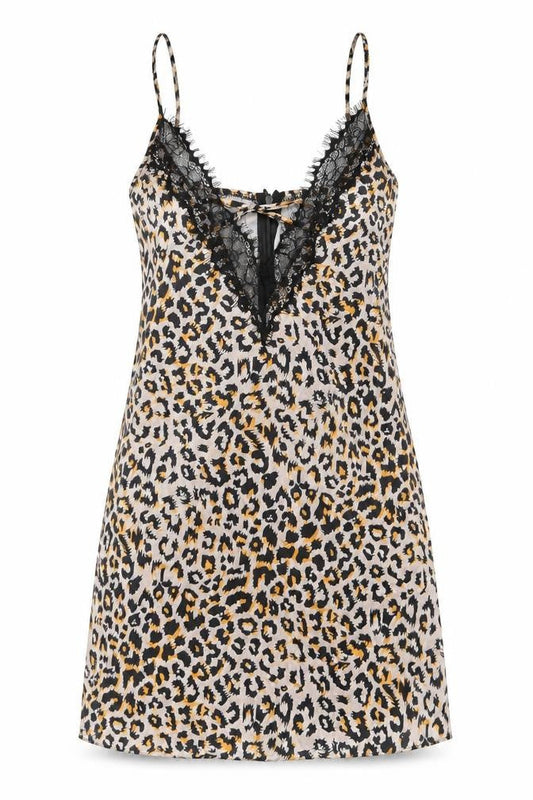 Womens Multicoloured Animal Print Polyester Slip Dress Size M V-Neck Zip - Lace Trim