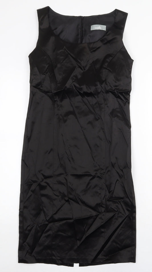 Wallis Womens Black Polyester Shift Size 12 Boat Neck Zip