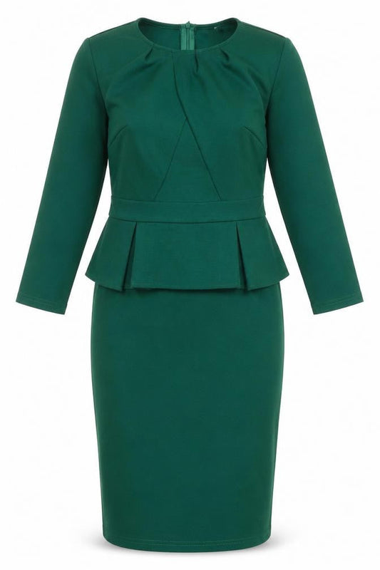 Womens Green Cotton Sheath Size XS Round Neck Zip - Peplum