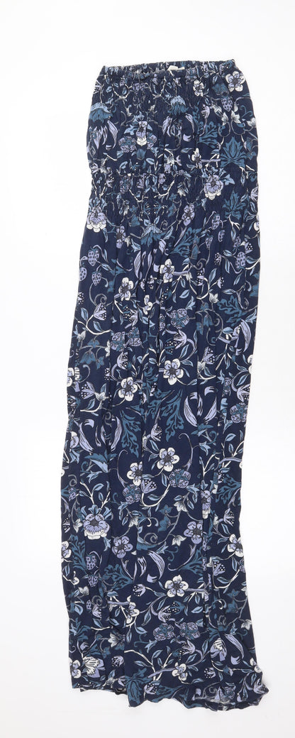 Next Womens Blue Floral Cotton Maxi Size 6 Square Neck Pullover