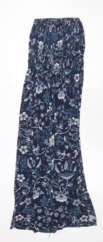 Next Womens Blue Floral Cotton Maxi Size 6 Square Neck Pullover