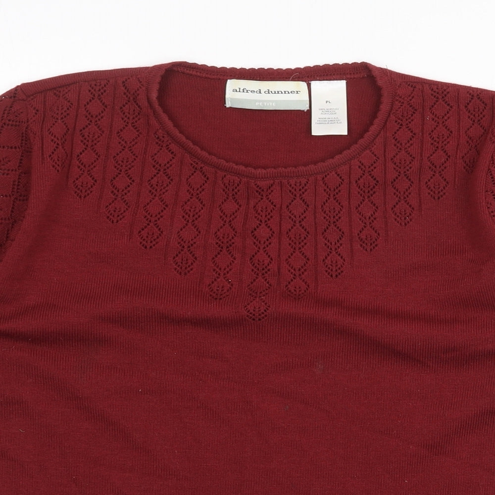 Alfred Dunner Womens Red Acrylic Basic T-Shirt Size L Round Neck