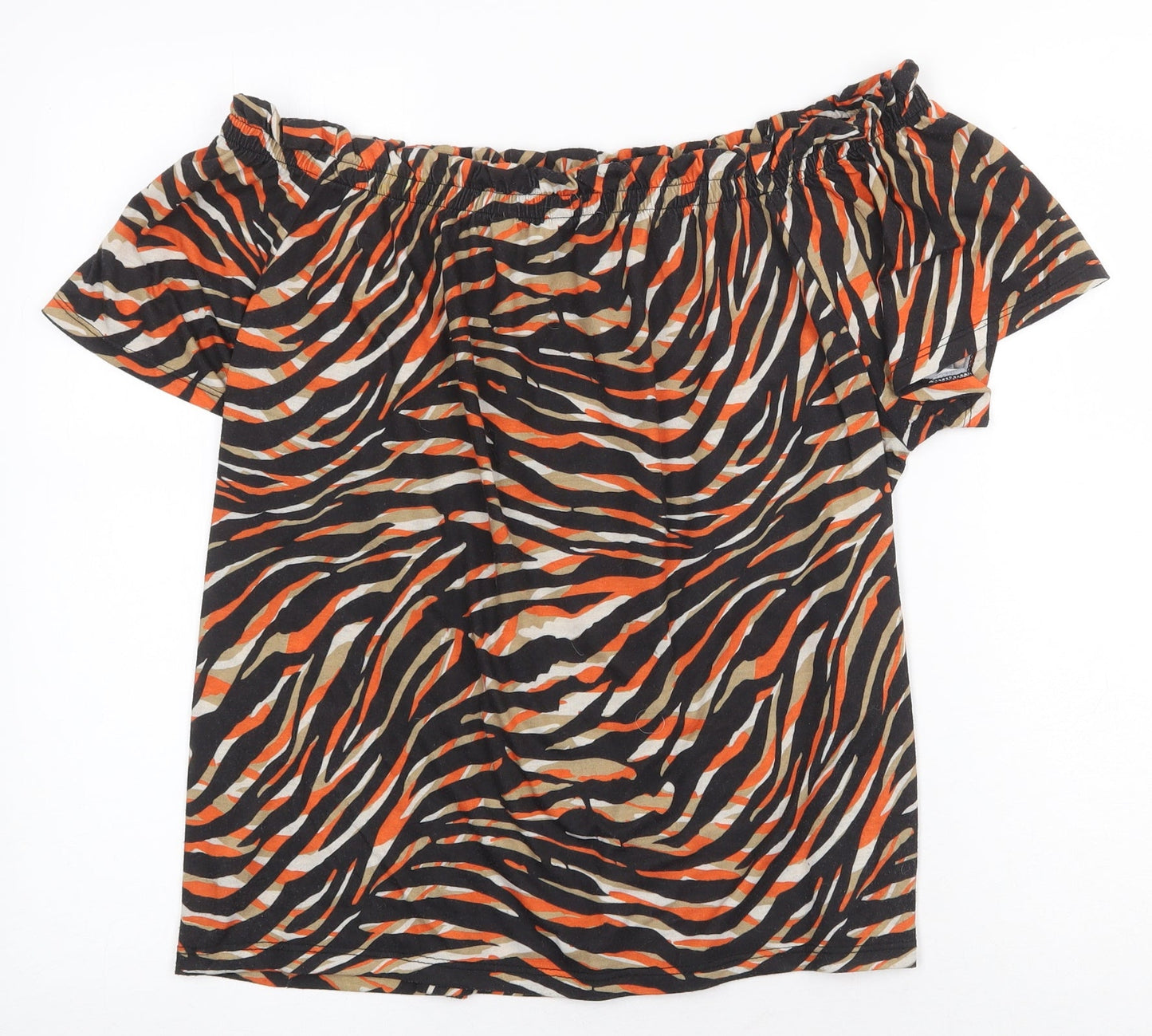 Peacocks Womens Multicoloured Animal Print Polyester Basic Blouse Size 14 Off the Shoulder - Tiger Print Bardot