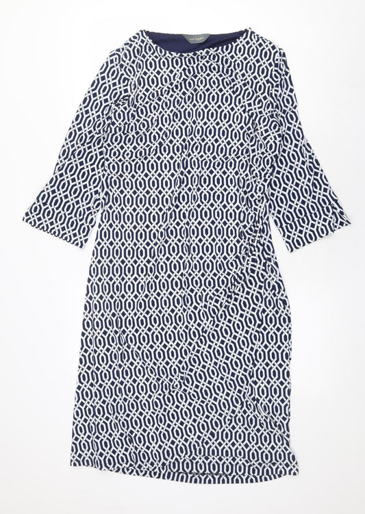 Ruth Langford Womens Blue Geometric Polyester A-Line Size L Round Neck Pullover