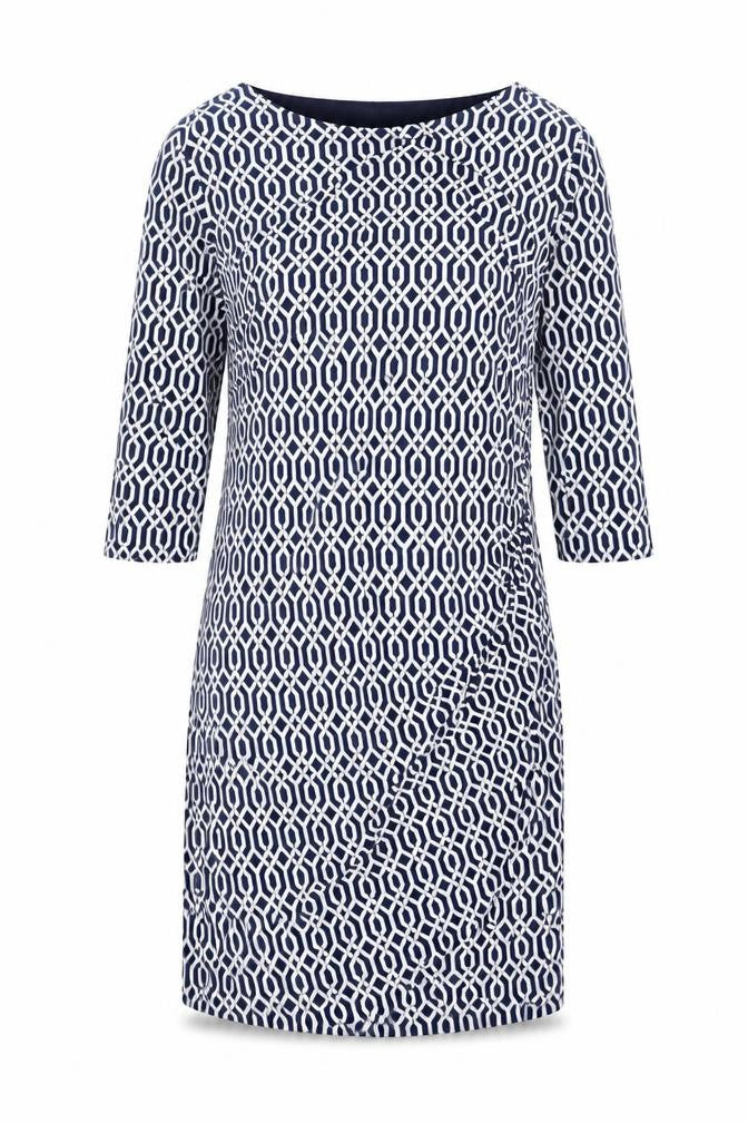 Ruth Langford Womens Blue Geometric Polyester A-Line Size L Round Neck Pullover