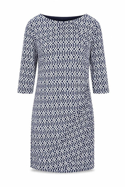 Ruth Langford Womens Blue Geometric Polyester A-Line Size L Round Neck Pullover
