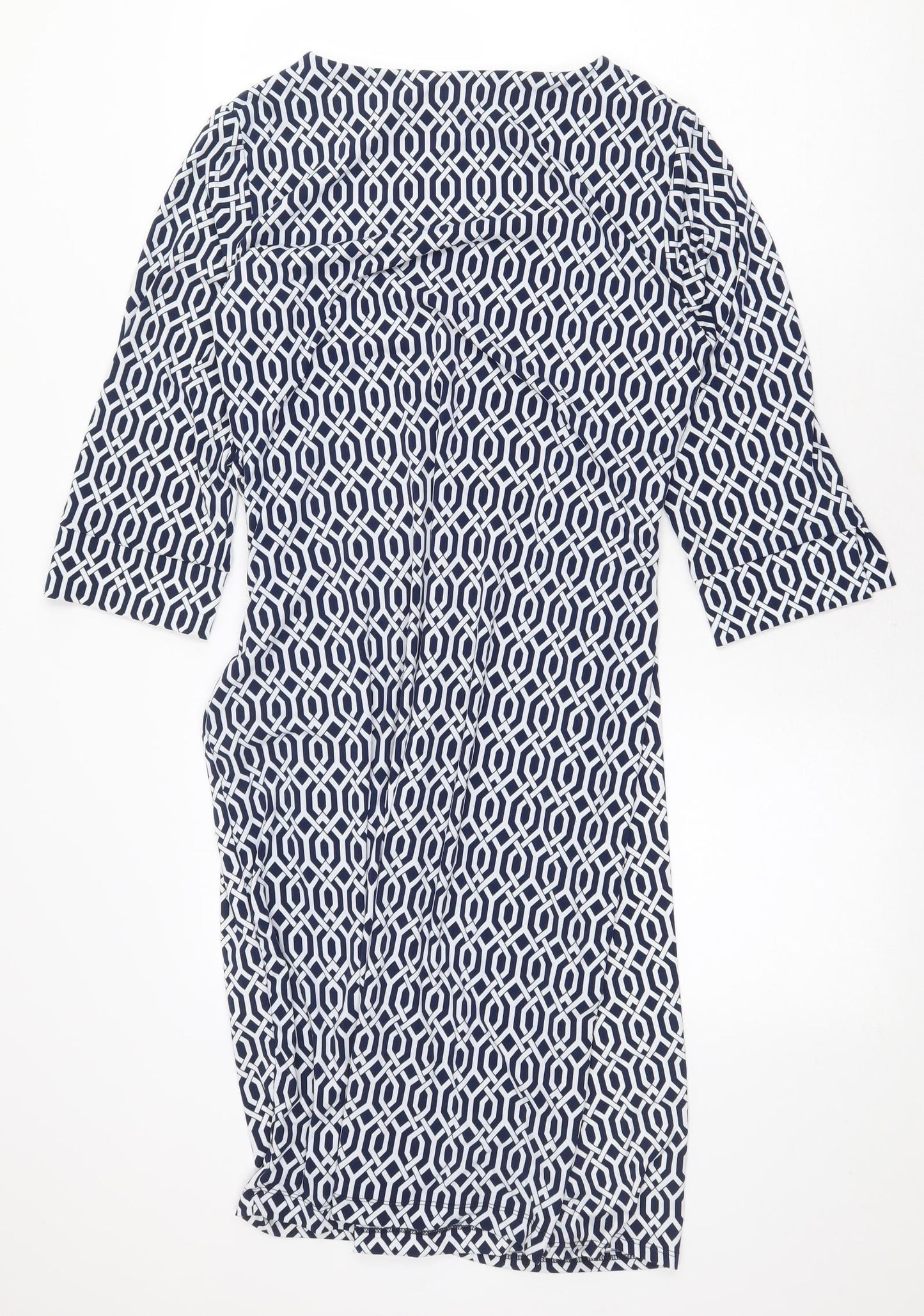 Ruth Langford Womens Blue Geometric Polyester A-Line Size L Round Neck Pullover
