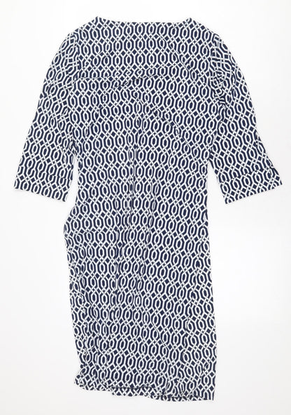 Ruth Langford Womens Blue Geometric Polyester A-Line Size L Round Neck Pullover