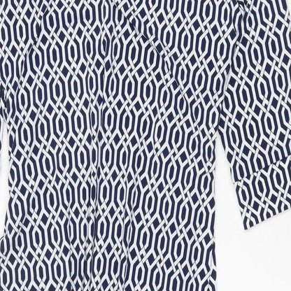 Ruth Langford Womens Blue Geometric Polyester A-Line Size L Round Neck Pullover
