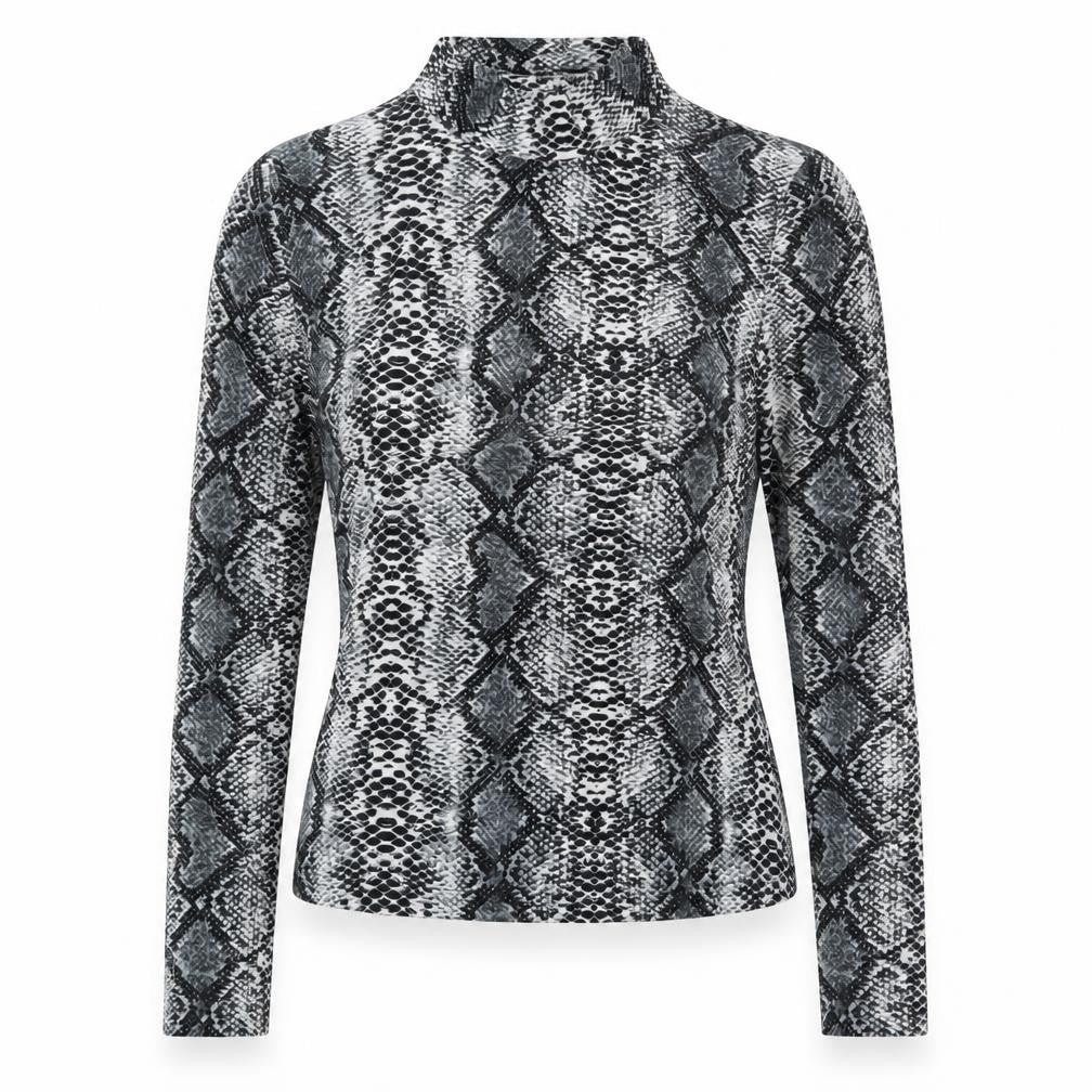 SheIn Womens Grey Animal Print Polyester Basic T-Shirt Size M Mock Neck - Snake Print