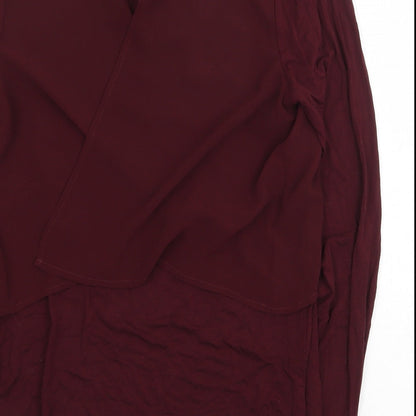 Warehouse Womens Red Viscose Basic Blouse Size 8 Boat Neck - Chiffon Overlay