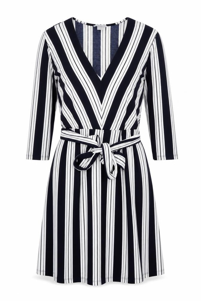 H&M Womens Blue Striped Polyester A-Line Size S V-Neck Tie