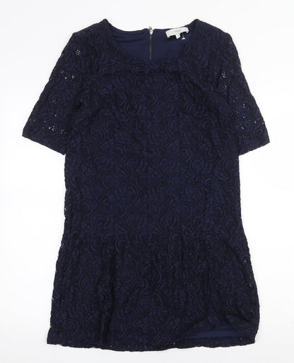 Next Womens Blue Polyester A-Line Size 6 Scoop Neck Zip - Drop hem