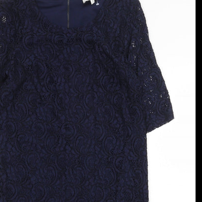 Next Womens Blue Polyester A-Line Size 6 Scoop Neck Zip - Drop hem
