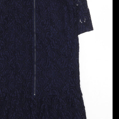 Next Womens Blue Polyester A-Line Size 6 Scoop Neck Zip - Drop hem