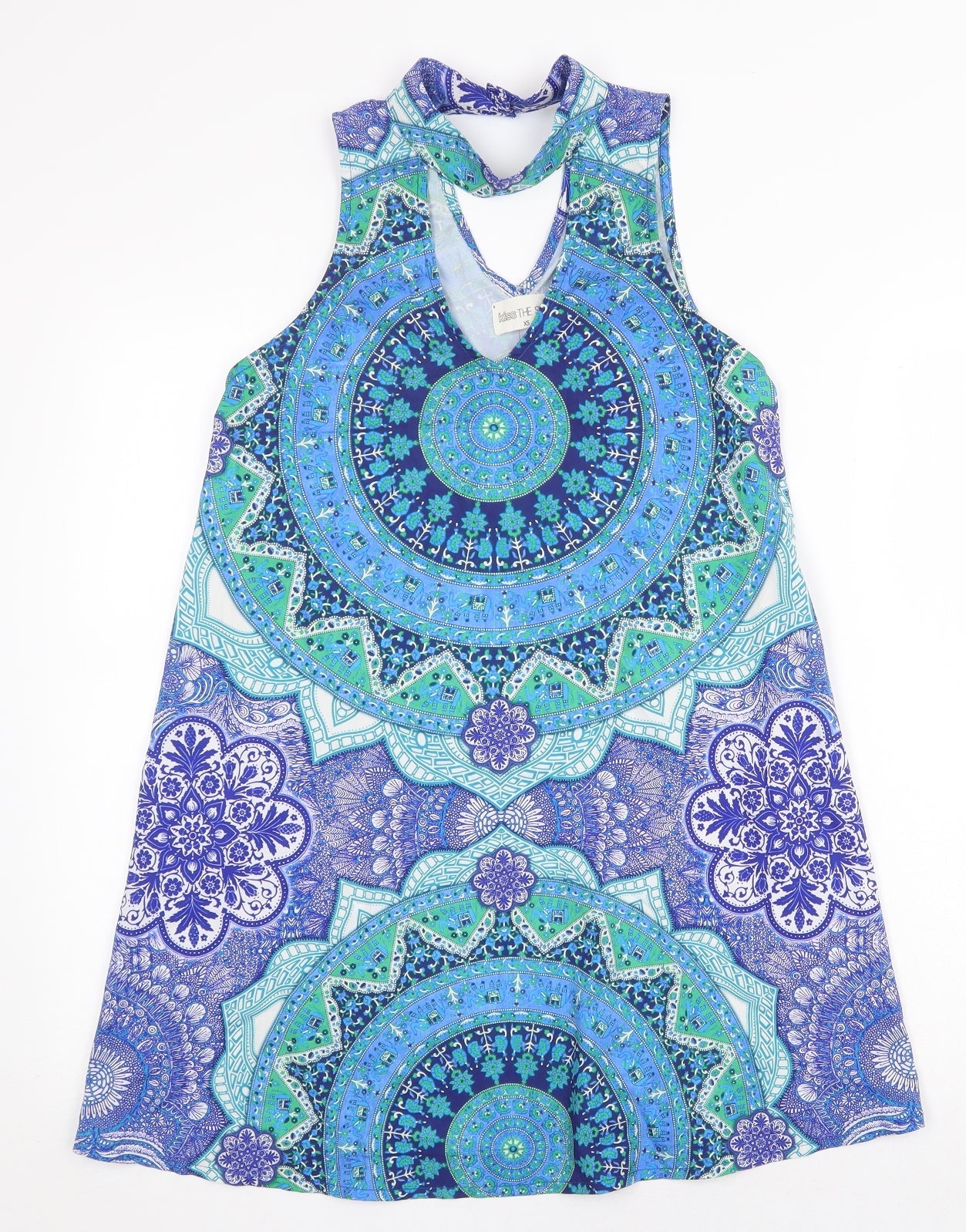 Kiss the Sky Womens Blue Geometric Polyester Shift Size XS Round Neck Button