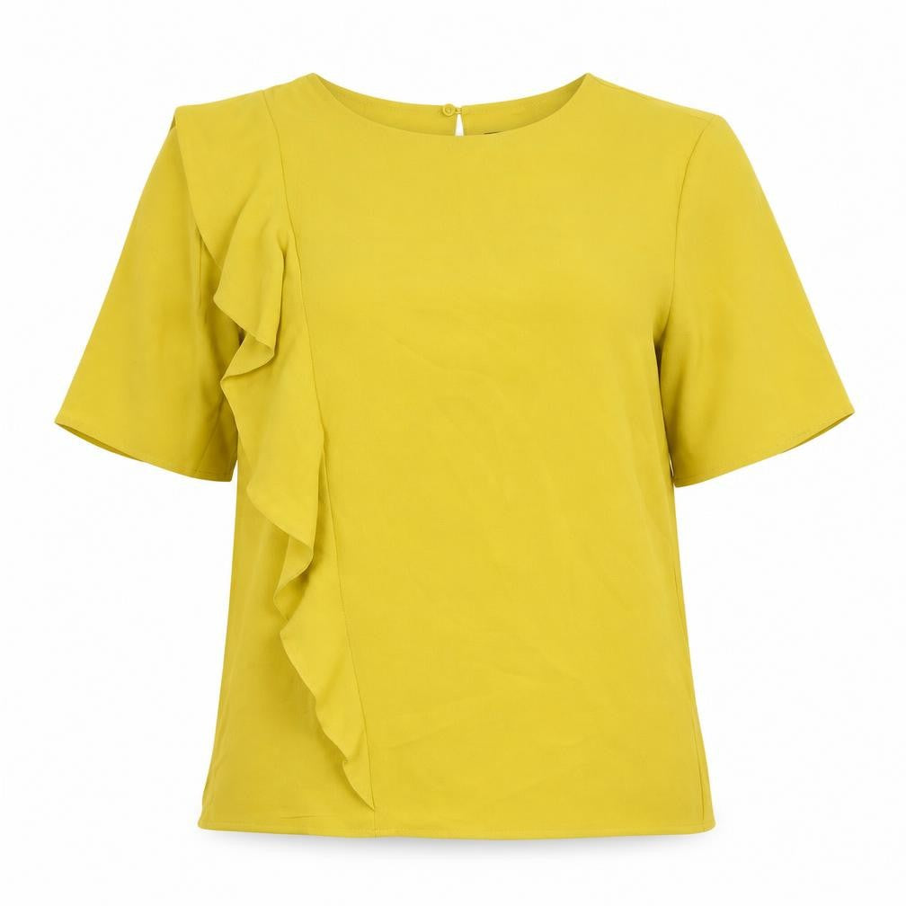 Marks & Spencer Womens Yellow Polyester Basic T-Shirt Size 12 Scoop Neck