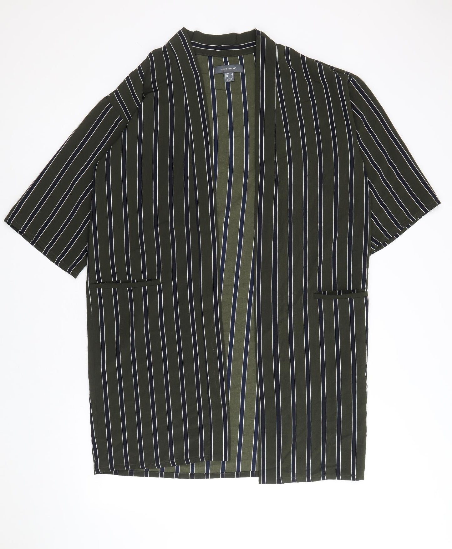 Atmosphere Womens Green Striped Polyester Kimono Blouse Size 6 V-Neck