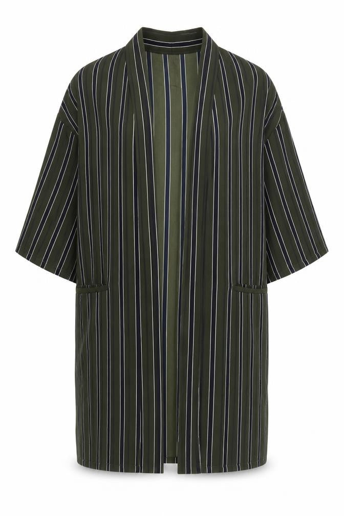 Atmosphere Womens Green Striped Polyester Kimono Blouse Size 6 V-Neck