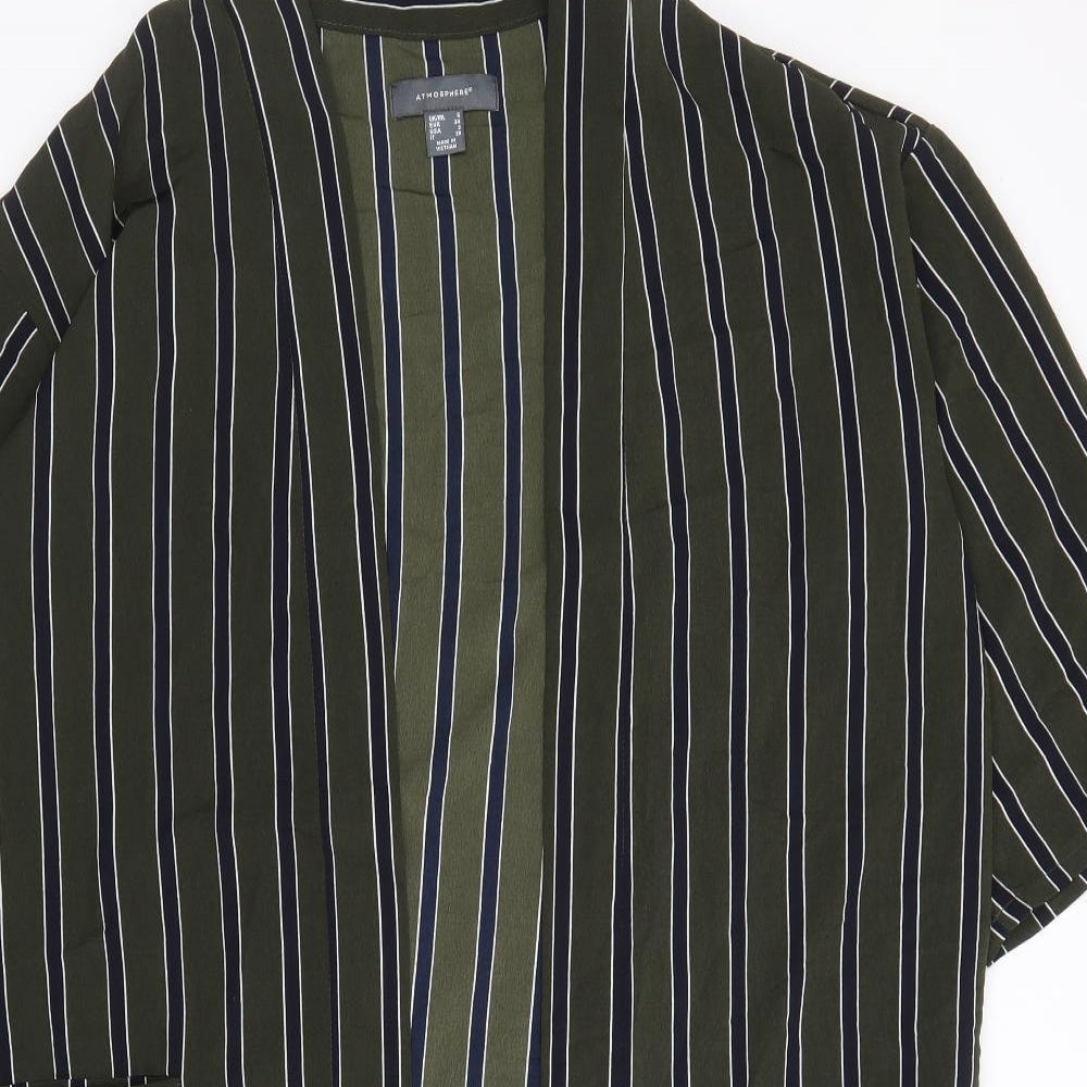 Atmosphere Womens Green Striped Polyester Kimono Blouse Size 6 V-Neck