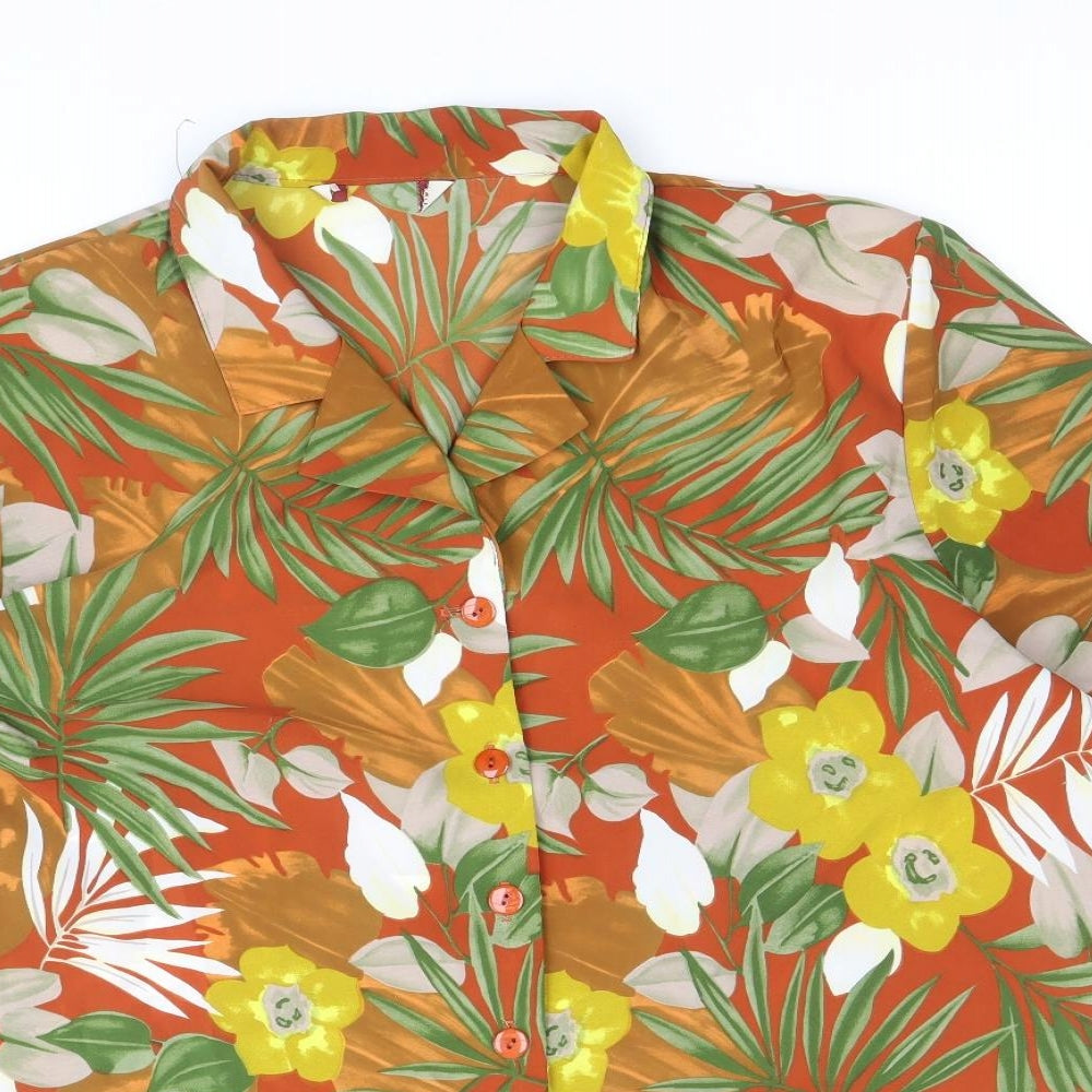 Preworn Womens Multicoloured Floral Polyester Basic Button-Up Size 16 Collared - Tropical Print